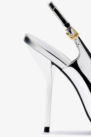 Larroudé x Altuzarra: Slingback Espelhado Prateado Pump Larroudé x Altuzarra