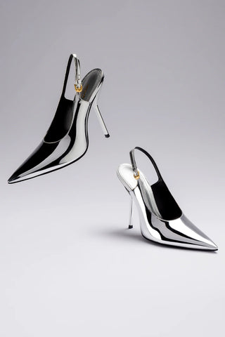 Larroudé x Altuzarra: Slingback Espelhado Prateado Pump Larroudé x Altuzarra