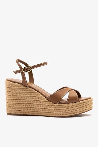 Sandália Anabela Espadrille Bianca Couro Caramelo Sandal Larroudé