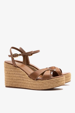 Sandália Anabela Espadrille Bianca Couro Caramelo Sandal Larroudé