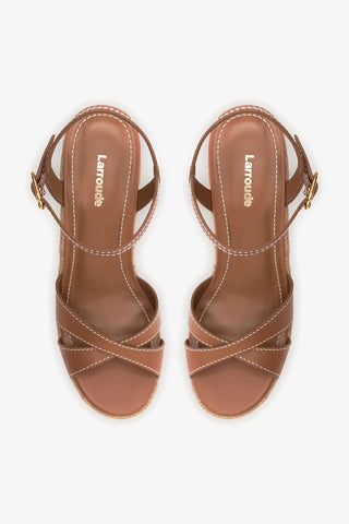 Sandália Anabela Espadrille Bianca Couro Caramelo Sandal Larroudé