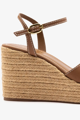 Sandália Anabela Espadrille Bianca Couro Caramelo Sandal Larroudé