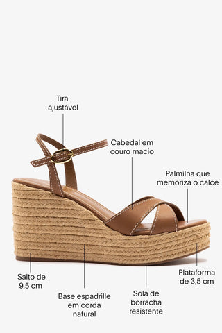 Sandália Anabela Espadrille Bianca Couro Caramelo Sandal Larroudé