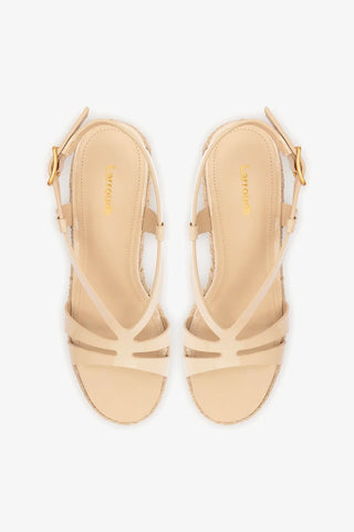 Sandália Espadrille Daphne Couro Verniz Bege Sandal Larroudé