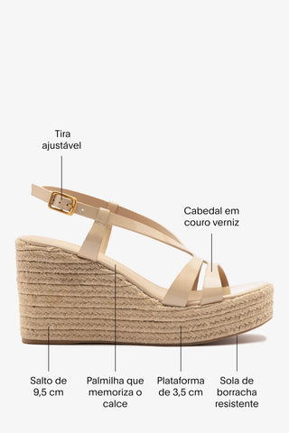 Sandália Espadrille Daphne Couro Verniz Bege Sandal Larroudé