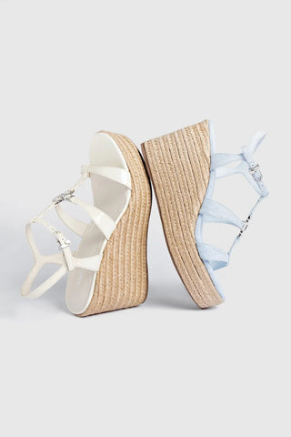 Sandália Espadrille Hana Couro Verniz Off White Sandal Larroudé