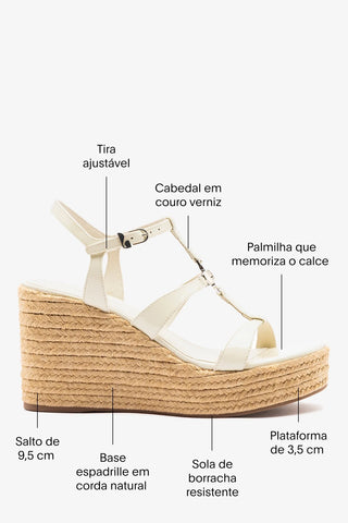 Sandália Espadrille Hana Couro Verniz Off White Sandal Larroudé