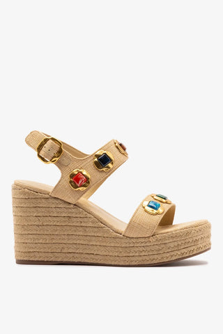 Sandália Anabela Espadrille Milan Gioiello Ráfia Bege Sandal Larroudé