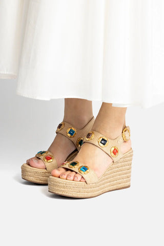 Sandália Anabela Espadrille Milan Gioiello Ráfia Bege Sandal Larroudé