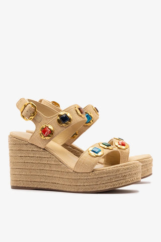 Sandália Anabela Espadrille Milan Gioiello Ráfia Bege Sandal Larroudé