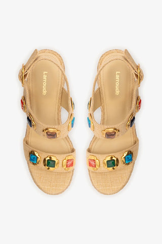 Sandália Anabela Espadrille Milan Gioiello Ráfia Bege Sandal Larroudé