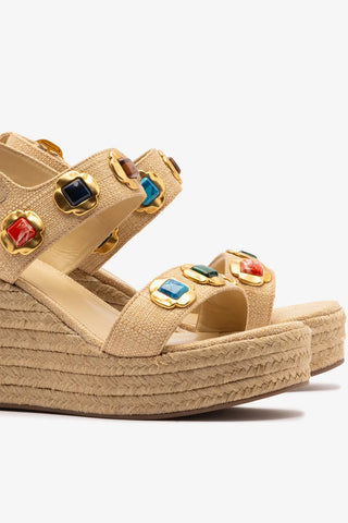 Sandália Anabela Espadrille Milan Gioiello Ráfia Bege Sandal Larroudé