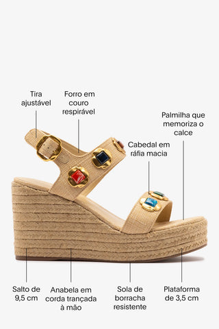 Sandália Anabela Espadrille Milan Gioiello Ráfia Bege Sandal Larroudé