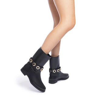 Bota Flat Milan Couro Impermeável Preto
