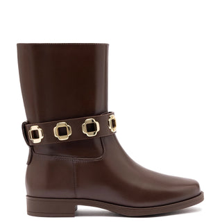 Bota Flat Milan Couro Impermeável Marrom