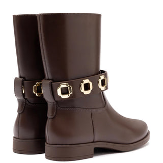 Bota Flat Milan Couro Impermeável Marrom