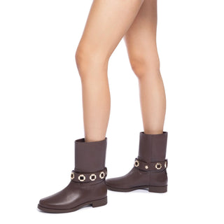Bota Flat Milan Couro Impermeável Marrom