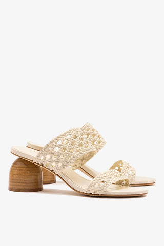 Mule Dew Drop Macramê Couro Off White Sandal Larroudé