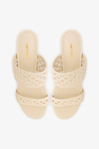 Mule Dew Drop Macramê Couro Off White Sandal Larroudé