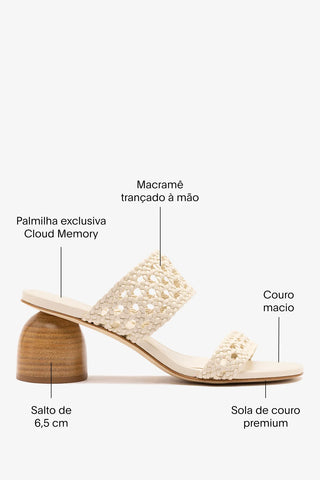 Mule Dew Drop Macramê Couro Off White Sandal Larroudé