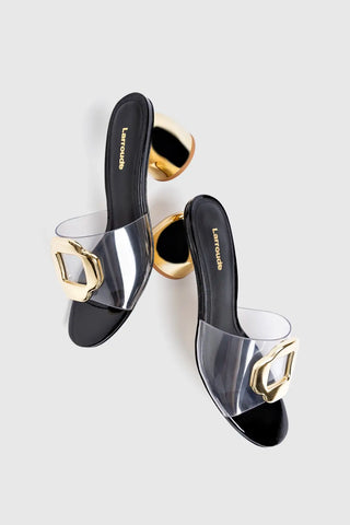 Mule Margherita Clear Couro Verniz Preto Mule Larroudé