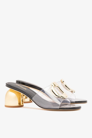 Mule Margherita Clear Couro Verniz Preto Mule Larroudé