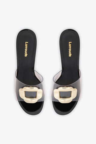 Mule Margherita Clear Couro Verniz Preto Mule Larroudé