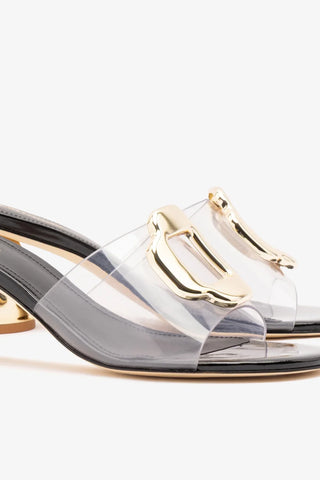 Mule Margherita Clear Couro Verniz Preto Mule Larroudé
