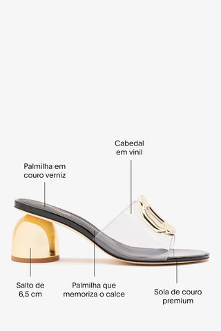 Mule Margherita Clear Couro Verniz Preto Mule Larroudé