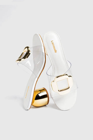 Mule Margherita Clear Couro Off White Mule Larroudé