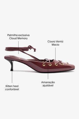 Mule Amarração Amal Couro Verniz Bordô Pump Larroudé