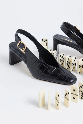 Slingback Katie Couro Croco Preto Pump Larroudé