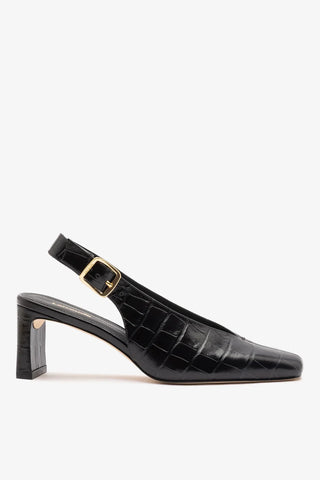 Slingback Katie Couro Croco Preto Pump Larroudé