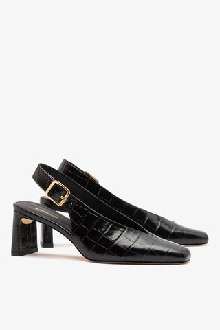 Slingback Katie Couro Croco Preto Pump Larroudé