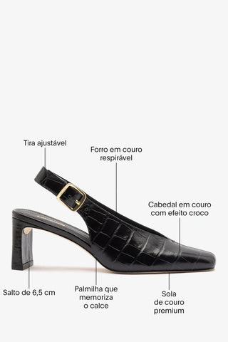Slingback Katie Couro Croco Preto Pump Larroudé