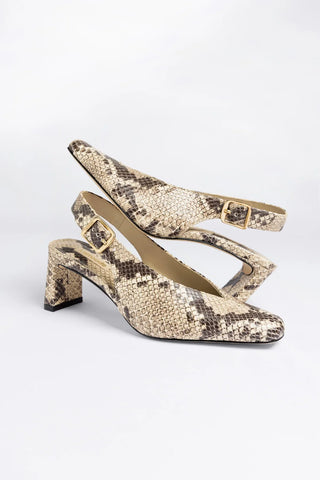 Slingback Katie Couro Cobra Bege Pump Larroudé