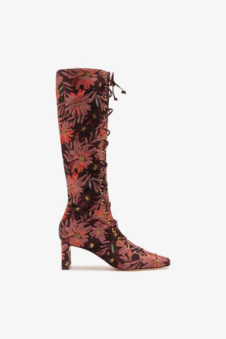 Larroudé x Markarian: Bota Alexis Hi Brocado Estampado Bordô Boot Larroudé x Markarian