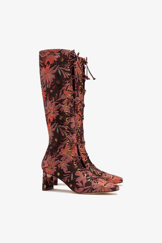 Larroudé x Markarian: Bota Alexis Hi Brocado Estampado Bordô Boot Larroudé x Markarian