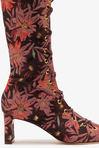 Larroudé x Markarian: Bota Alexis Hi Brocado Estampado Bordô Boot Larroudé x Markarian