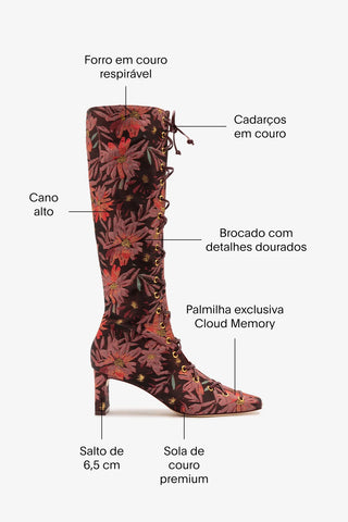 Larroudé x Markarian: Bota Alexis Hi Brocado Estampado Bordô Boot Larroudé x Markarian