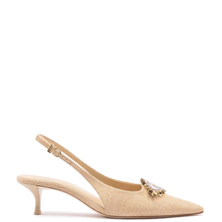 Larroudé x Libertine: Slingback Eye Ráfia Bege