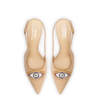 Larroudé x Libertine: Slingback Eye Ráfia Bege