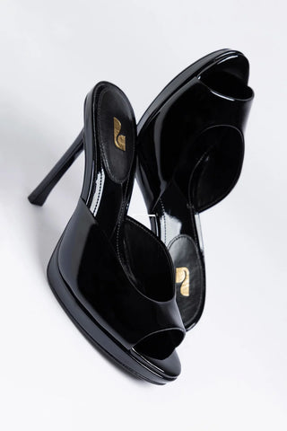 Mule Plataforma Jasmine Couro Verniz Preto Mule Larroudé