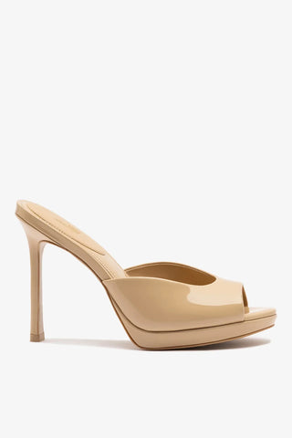 Mule Plataforma Jasmine Couro Verniz Bege Mule Larroudé