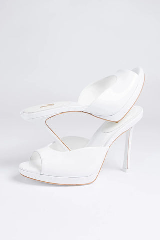 Mule Plataforma Jasmine Couro Verniz Branco Mule Larroudé