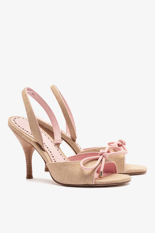 Sandália Lady Ráfia Bege e Couro Rosa Sandal Larroudé