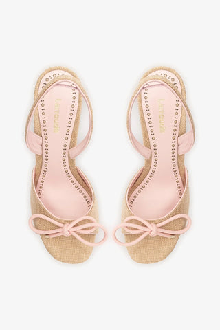 Sandália Lady Ráfia Bege e Couro Rosa Sandal Larroudé