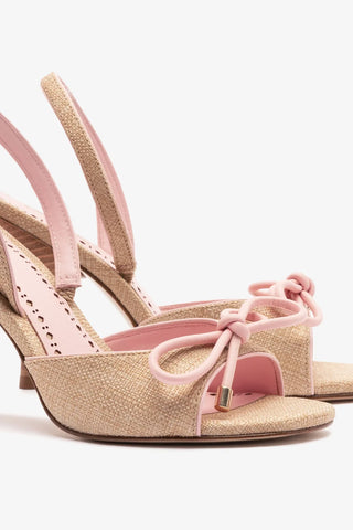Sandália Lady Ráfia Bege e Couro Rosa Sandal Larroudé