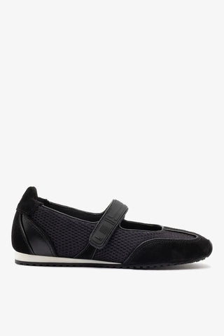 Sapatilha Devon Camurça, Tela e Couro Preto Ballerina Larroudé