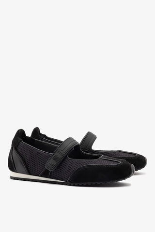 Sapatilha Devon Camurça, Tela e Couro Preto Ballerina Larroudé